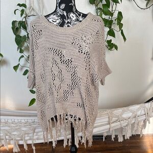 Maurices Taupe Knit Sweater with Fringe
